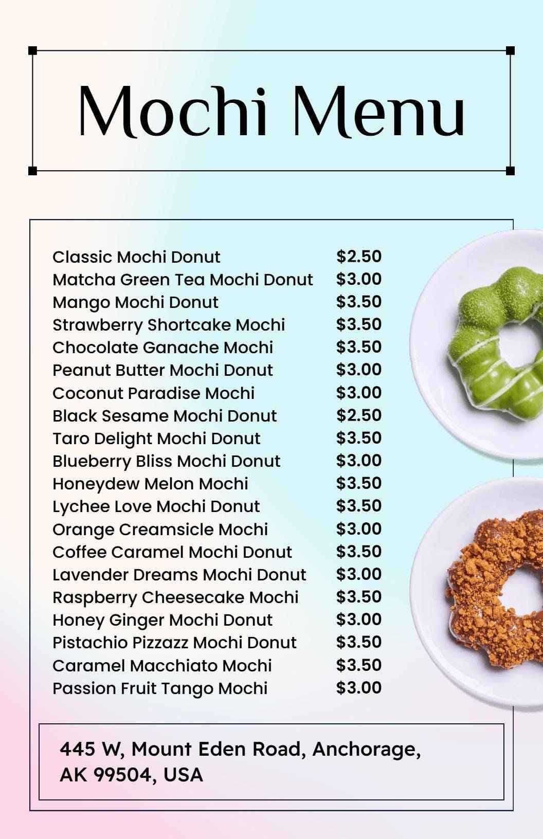 Decadent Mochi Desserts Featuring Unique Flavors Dessert Menu Template