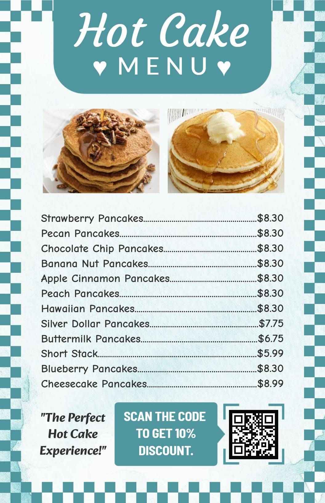 Decadent Pancakes with Fresh Fruit and Toppings Cake Menu Template