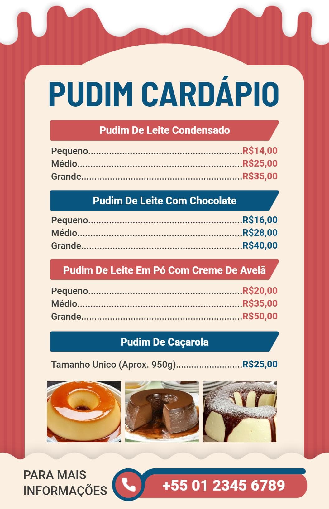 Decadent Pudding Selections with Chocolate and Cream Desserts Menu Template