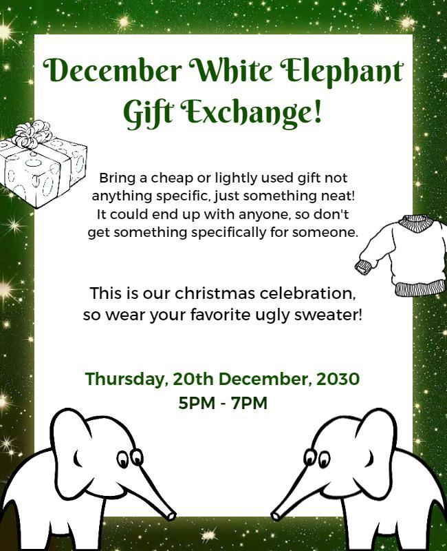 December White Elephant Gift Exchange Flyer Template