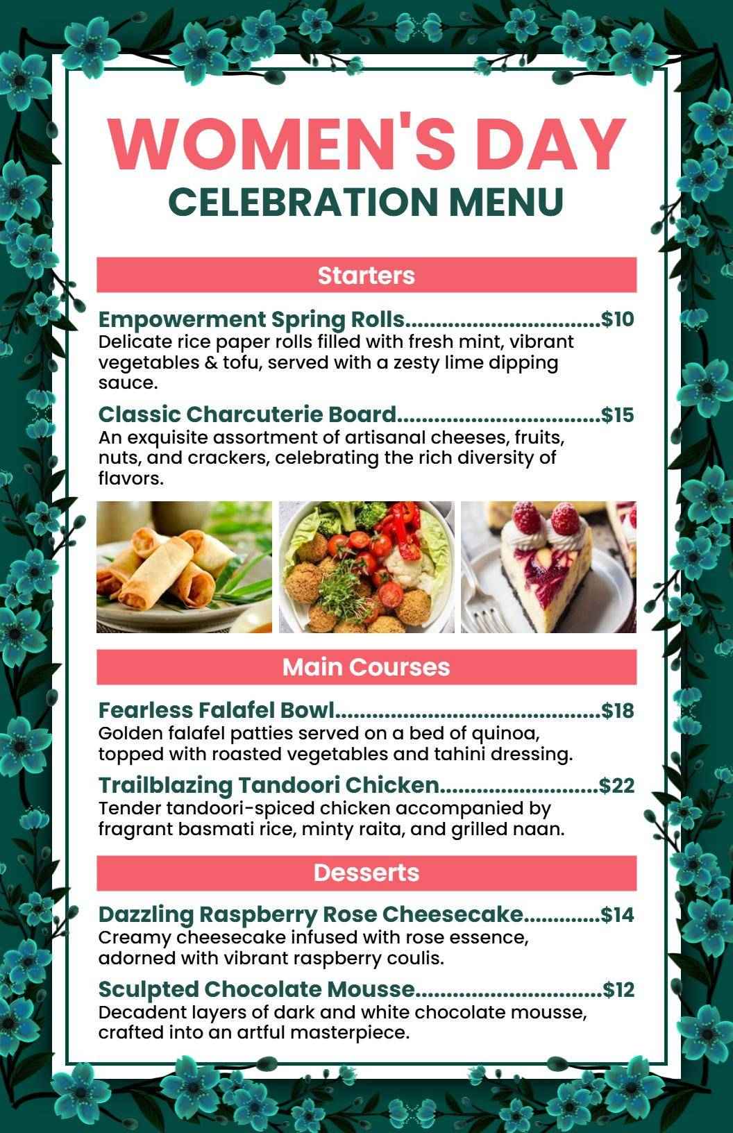 Decorative Floral Women's Day Special Menu Template