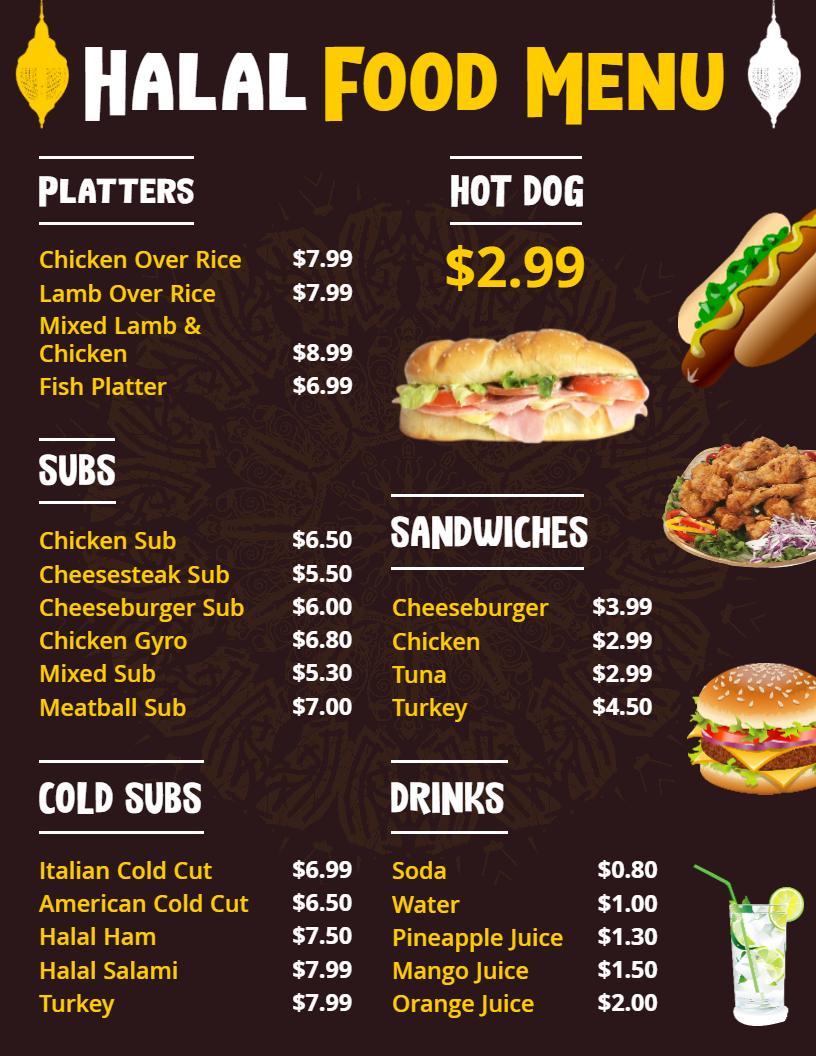Decorative Lantern Design on Halal Food Menu Template