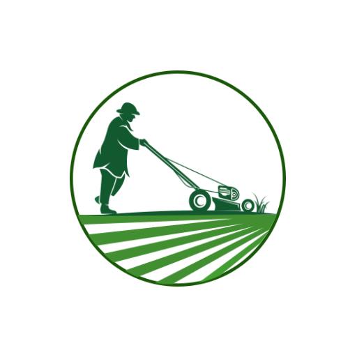 Dedicated Lawn Care Professional Mowing Green Grass Logo Template