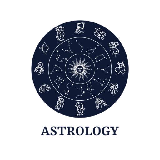 Deep Blue Zodiac Wheel Design Featuring Astrology Symbols Logo Template