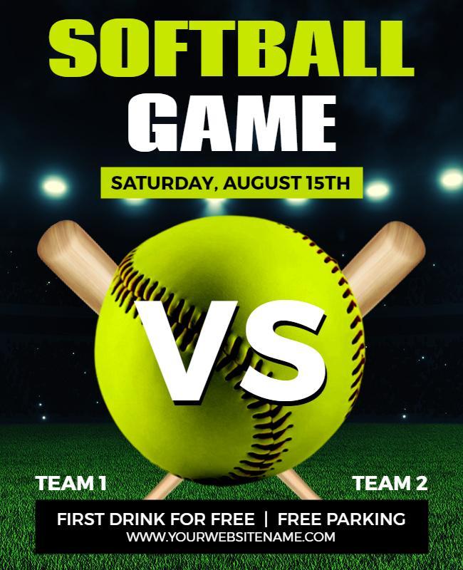 Deep Fir and White Softball Game Flyer Template