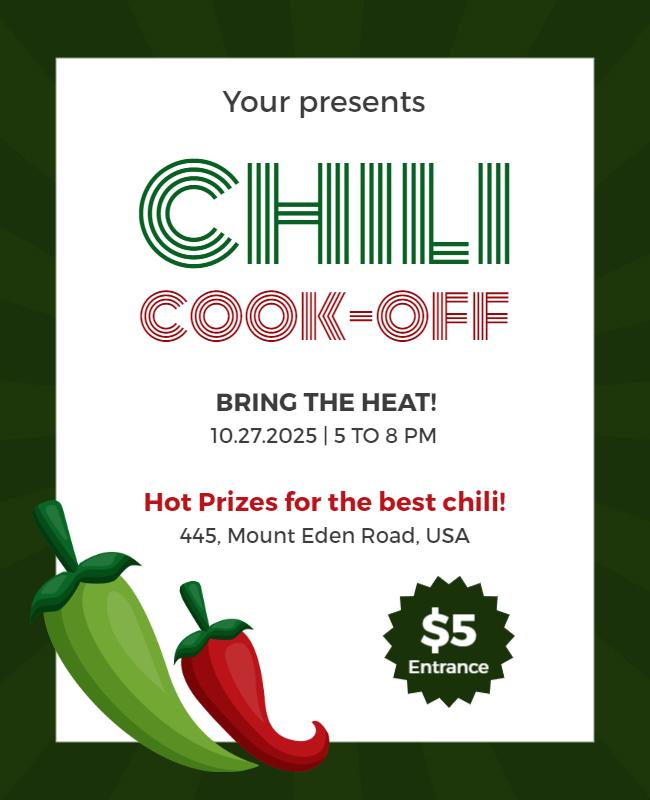 Deep Forest Green and Deep Forest Green Chili Cook Off Flyer Template