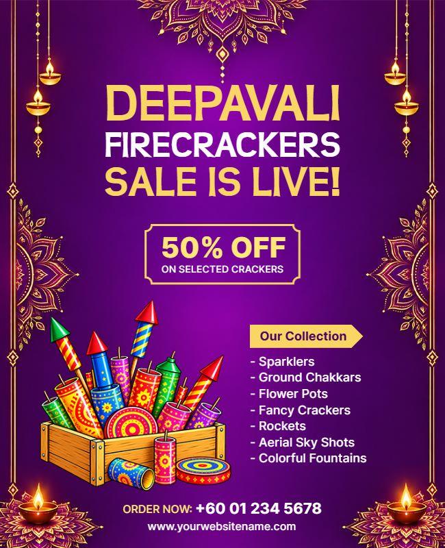 Deepavali Firecrackers Sale Promotion Flyer Template