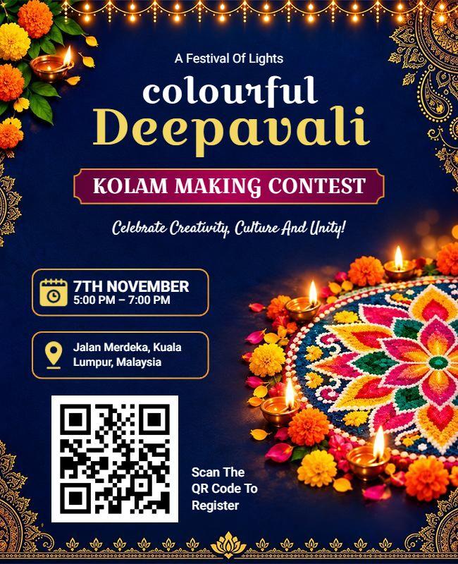 Deepavali Kolam Making Contest Celebration Flyer Template