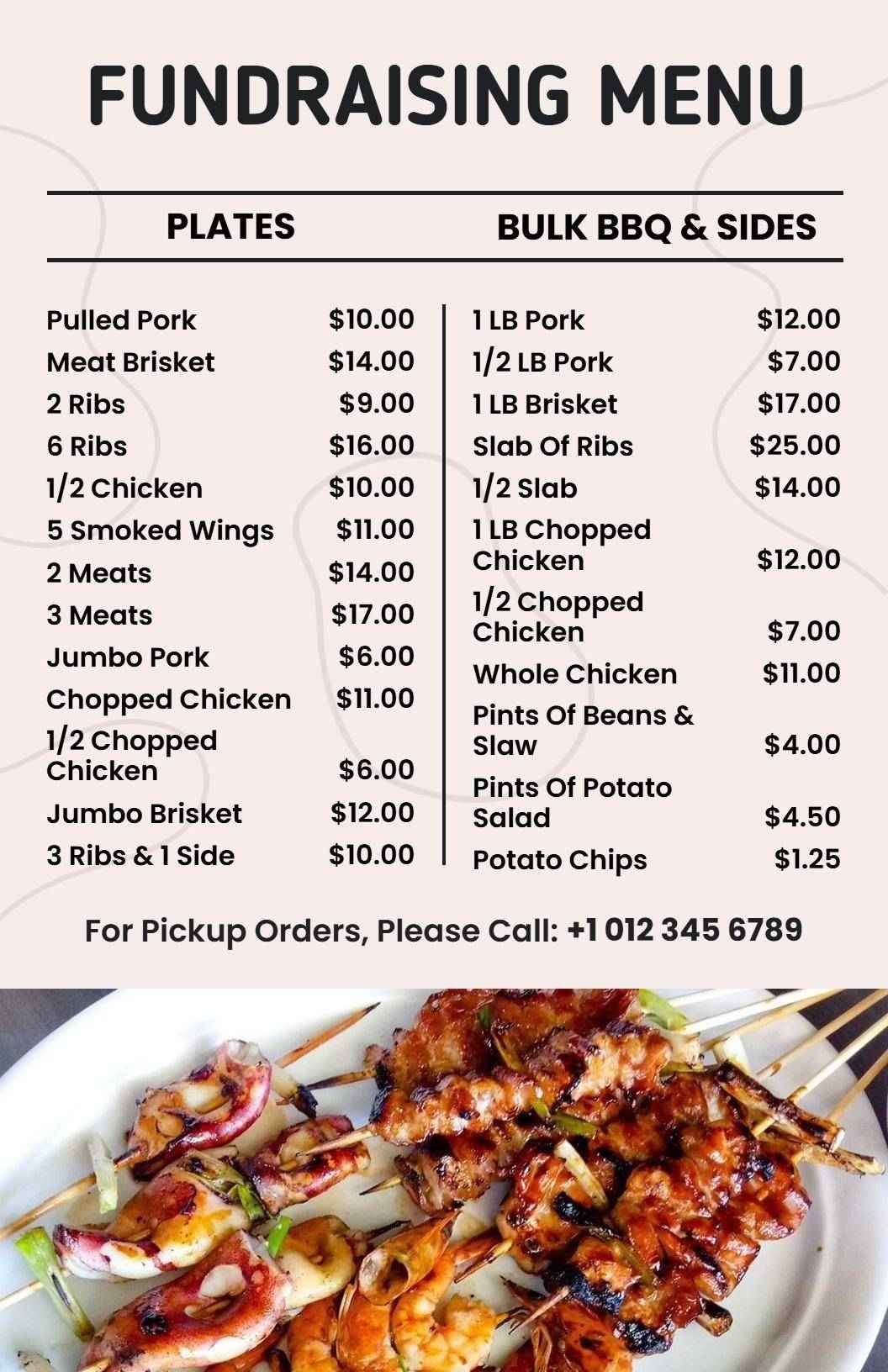 Delectable BBQ Plates and Bulk Options Fundraising Event Menu Template