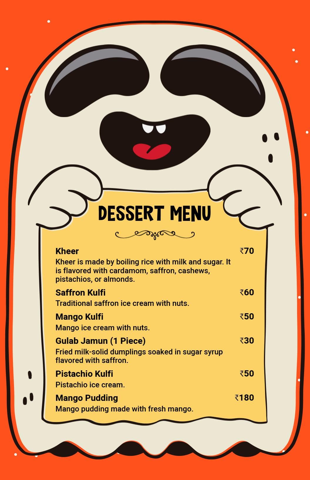 Delectable Indian Desserts Featuring Kheer and Kulfi Indian Cuisine Menu Template