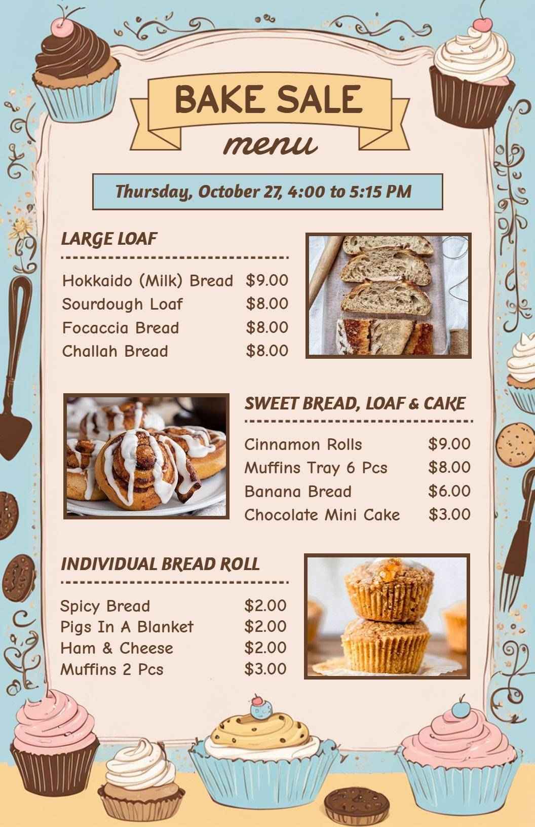 Delectable Loaves and Sweet Treats for Every Occasion Bakery Menu Template