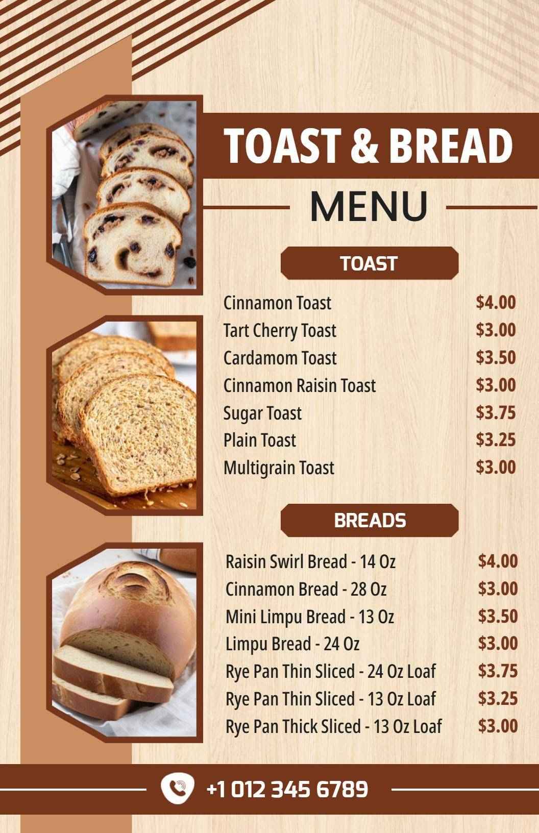 Delectable Toast and Fresh Bread Selections Bakery Menu Template