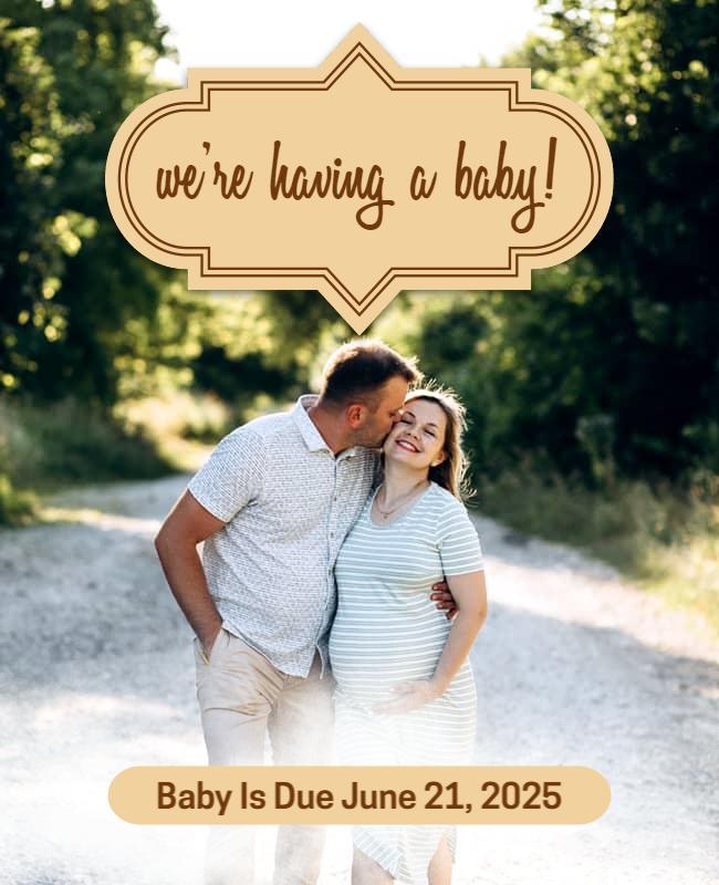Delicate Cream and Green Pregnancy Announcement Flyer Template