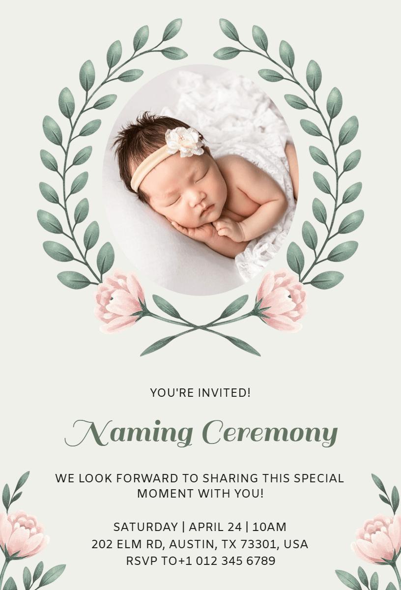 Delicate Floral Baby Naming Ceremony Celebration Invitation Template