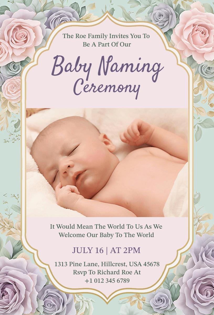 Delicate Floral Baby Naming Ceremony Invitation Template