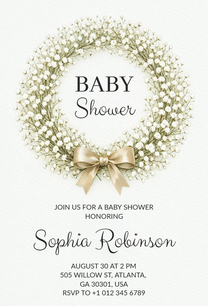 Delicate Floral Bows Ribbons Baby Shower Invitation Template