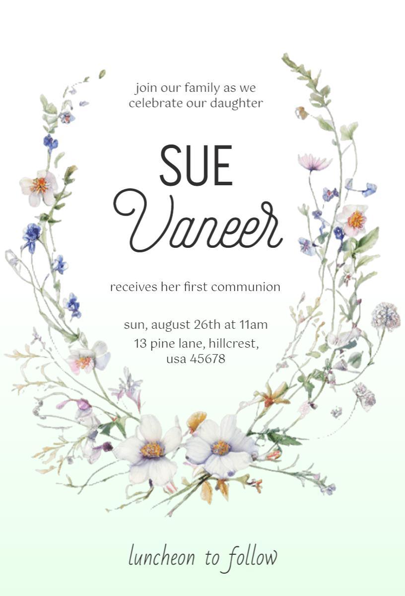 Delicate Floral First Communion Celebration Invitation Template