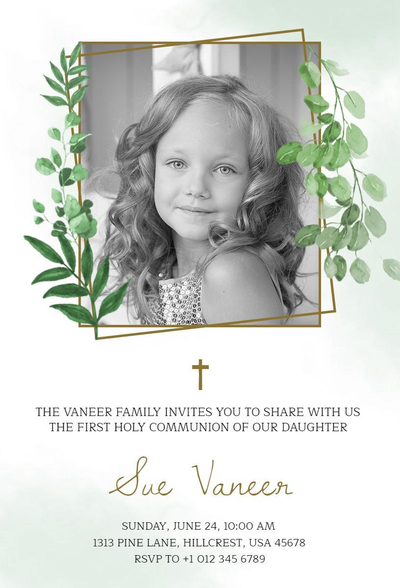 Delicate Floral First Holy Communion Celebration Invitation Template