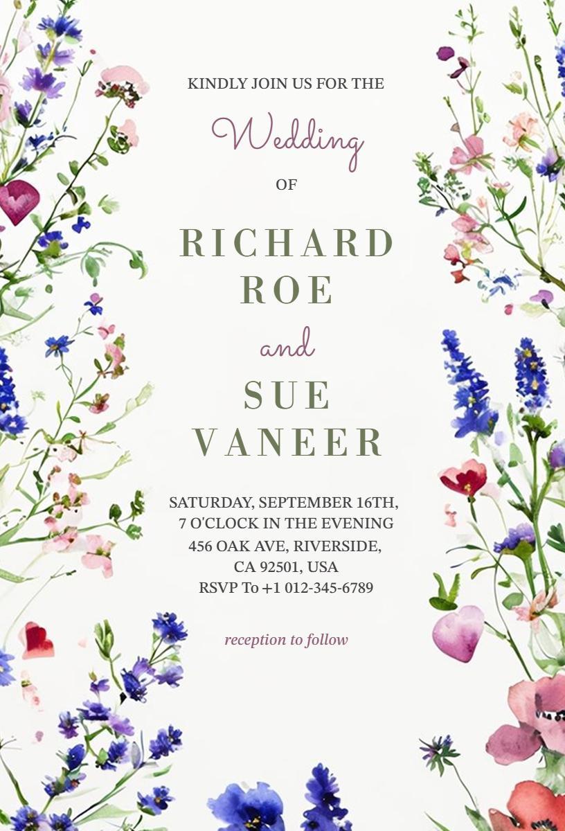Delicate Floral Garden Style Wedding Celebration Invitation Template