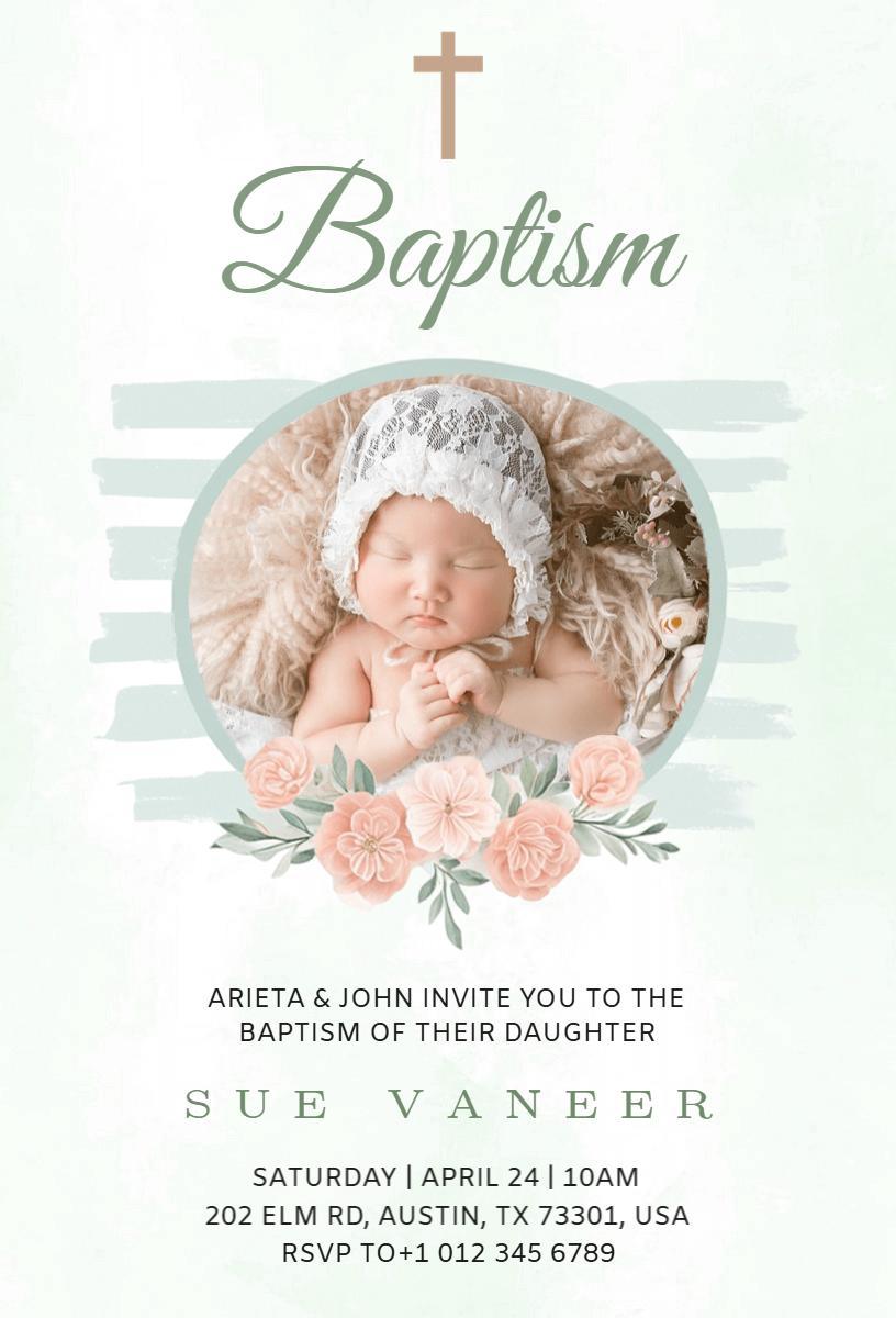 Delicate Floral Infant Baptism Celebration Invitation Template