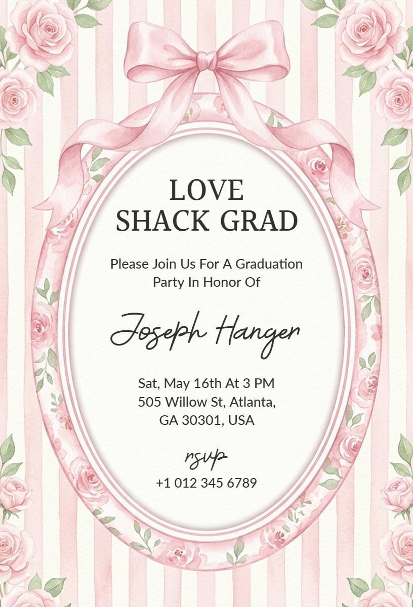 Delicate Floral Love Shack Graduation Celebration Invitation Template