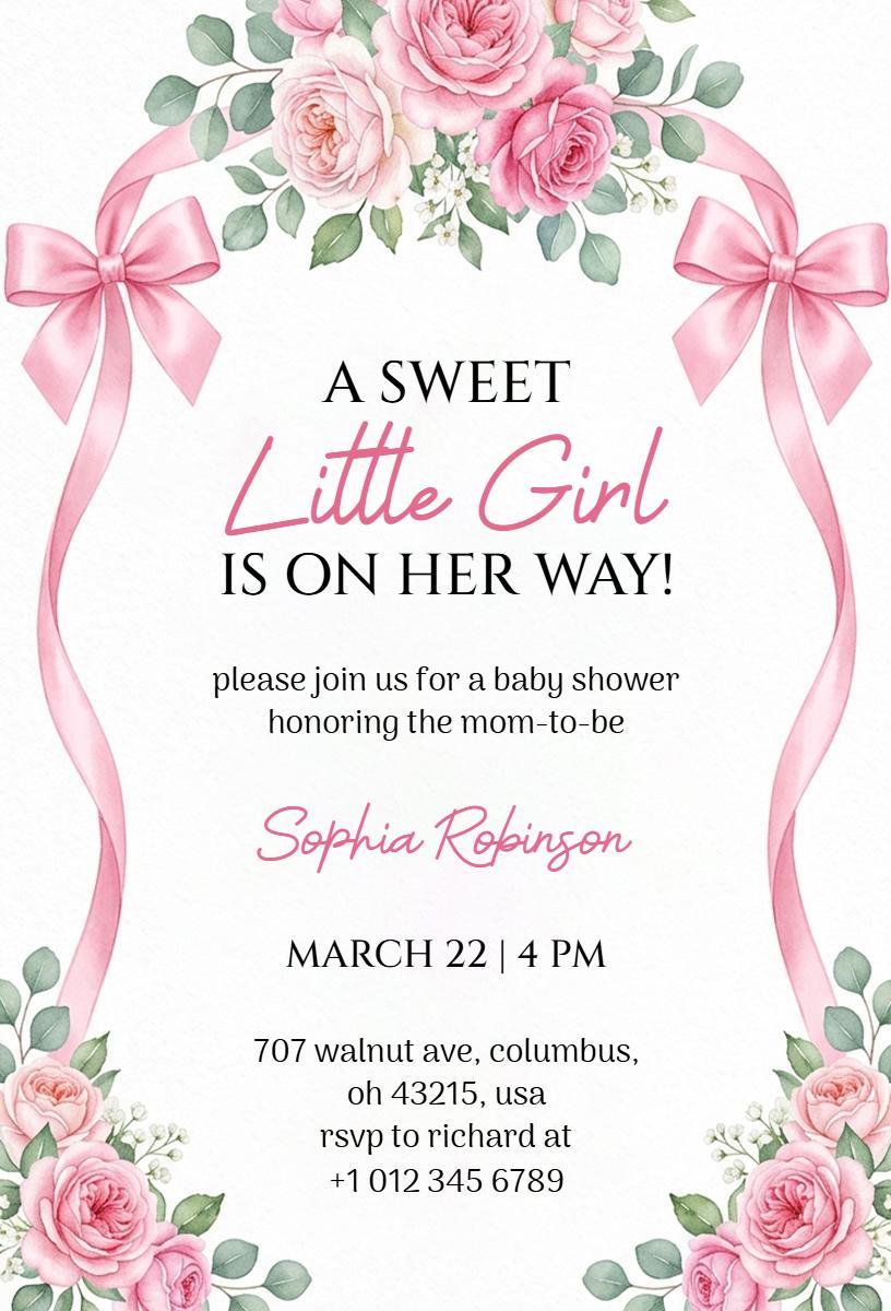 Delicate Floral Pink Baby Shower Celebration Invitation Template