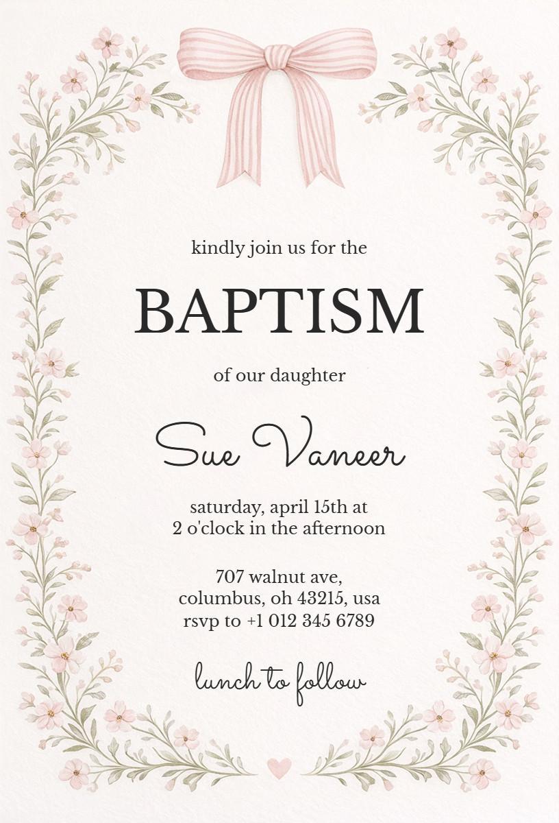 Delicate Floral Theme Daughter Baptism Invitation Template