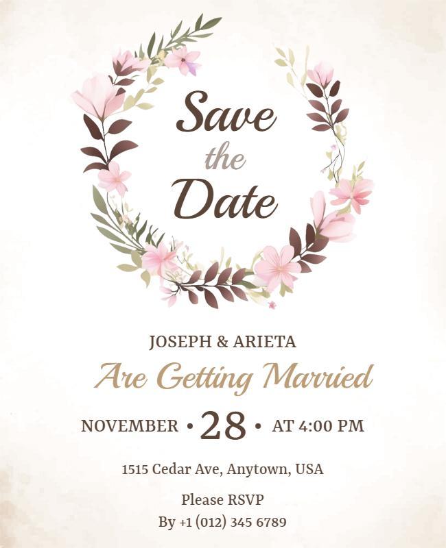 Delicate Floral Wedding Save the Date Poster Template