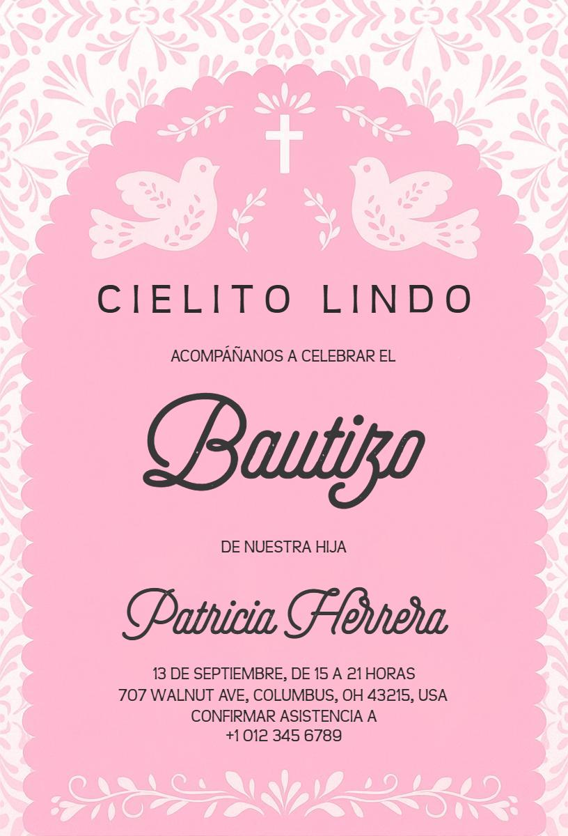 Delicate Pink Floral Baptism Celebration Invitation Template