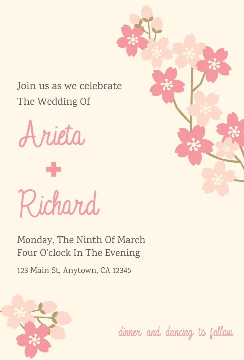 Delicate Pink Floral Wedding Celebration Invitation Template