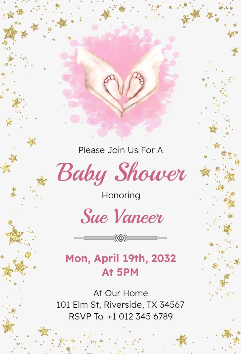 Delicate Pink Heart Baby Shower Celebration Invitation Template
