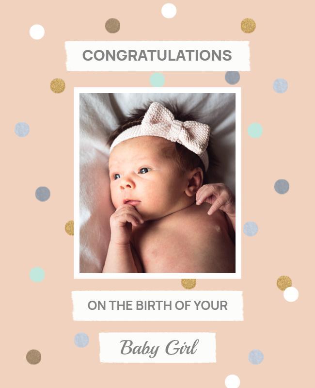 Delicate Pink Polka Dot Baby Girl Birth Announcement Poster Template