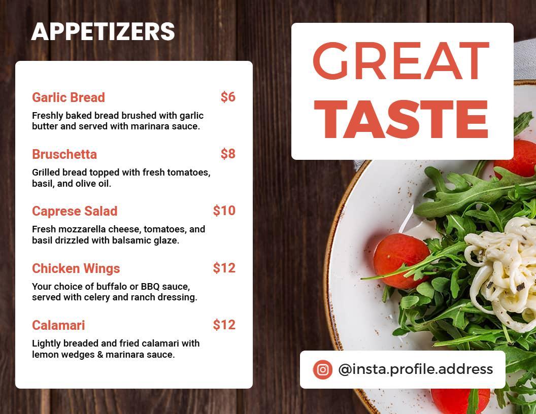 Delicious Appetizers and Decadent Desserts Bi-Fold Menu Template