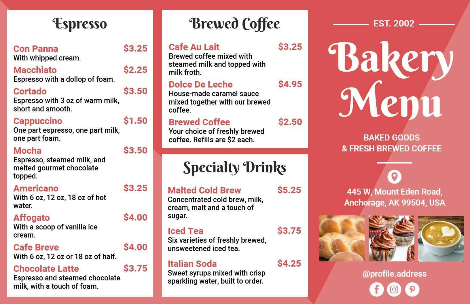 Delicious Baked Goods and Fresh Coffee Selections Tri Fold Menu Template