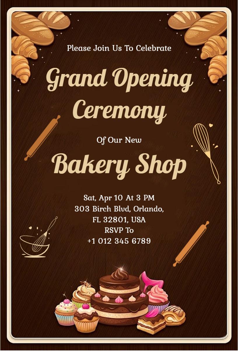Delicious Bakery Shop Grand Opening Celebration Invitation Template