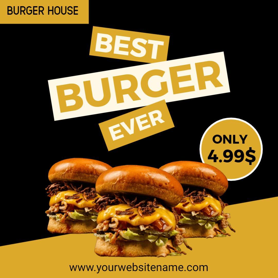 Delicious Black and Gold Burger House Promotional Ad Template