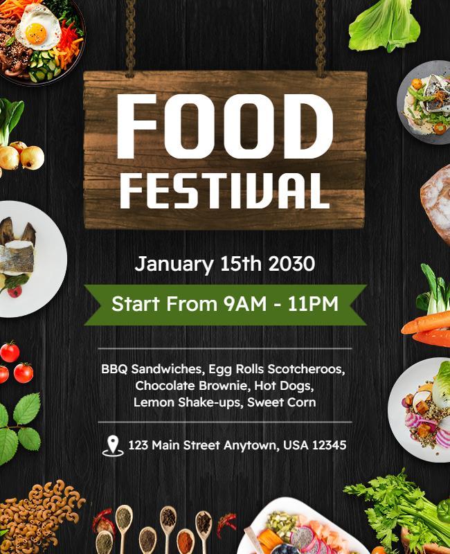 Delicious Black and Green Food Festival Celebration Poster Template