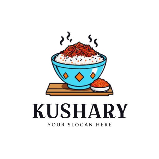 Delicious Blue Bowl of Kushary with Spicy Sauce Logo Template