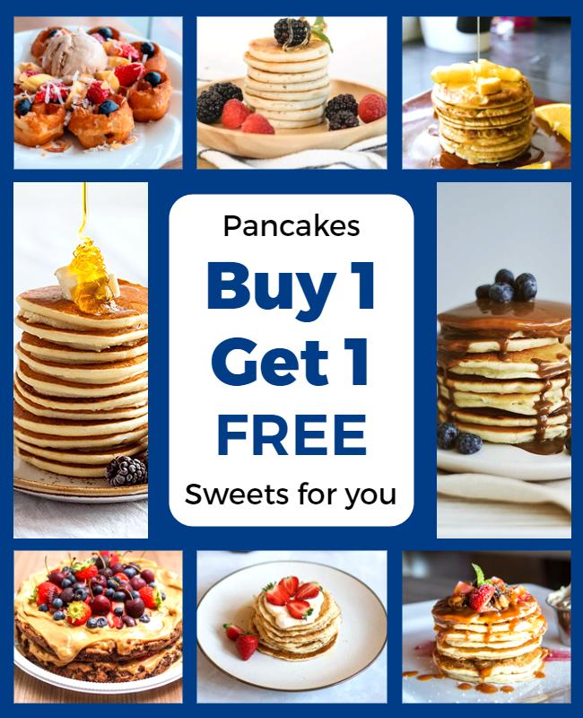 Delicious Blue Sweet Pancakes Buy 1 Get 1 Free Poster Template