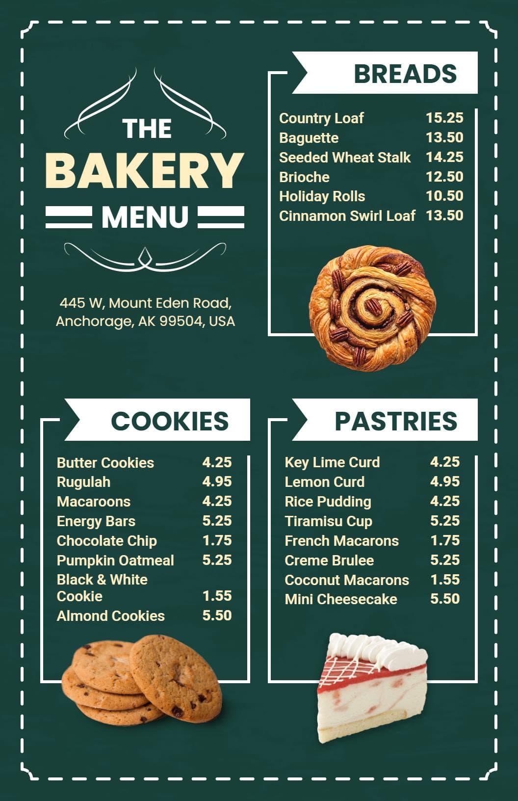 Delicious Breads, Cookies, and Pastries Freshly Baked Bakery Menu Template