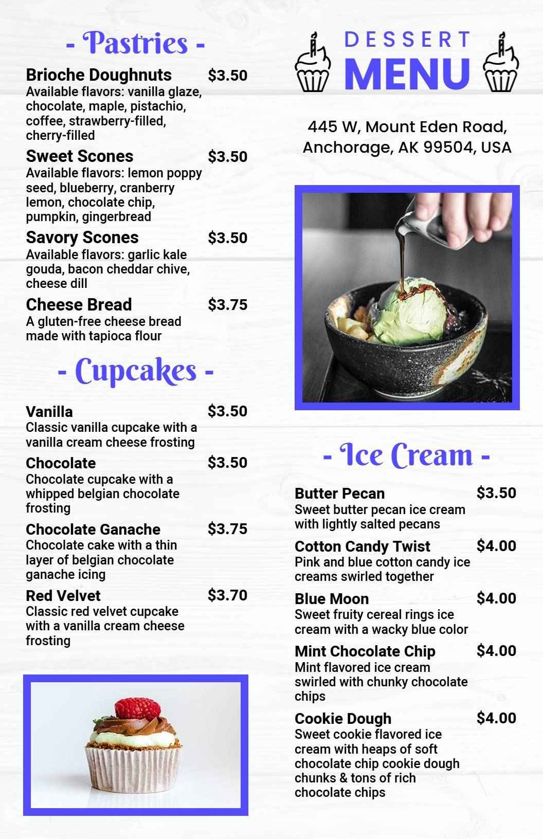 Delicious Brioche Doughnuts and Sweet Treats Dessert Menu Template