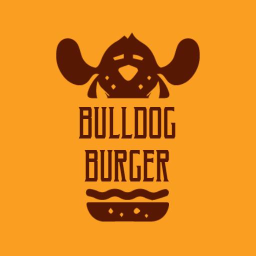 Delicious Bulldog Burger on Vibrant Orange Background Logo Template