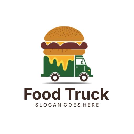 Delicious Burger Served from a Green Food Truck Logo Template