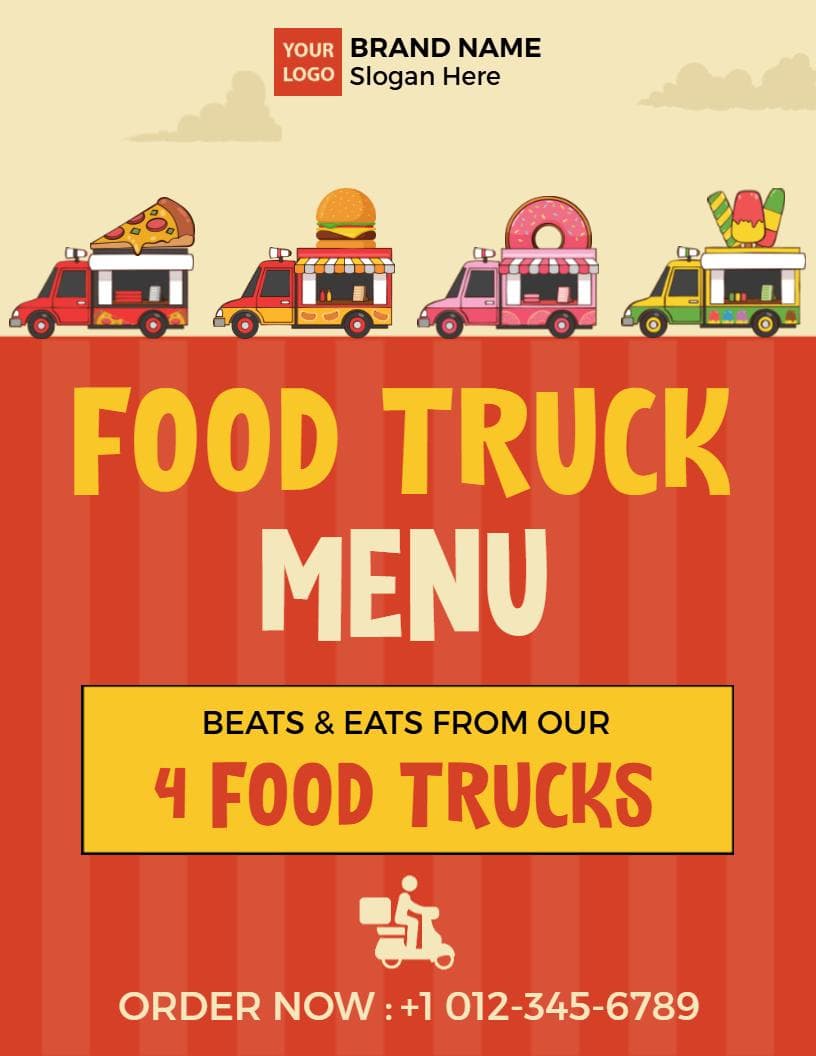 Delicious Burgers and Pizza Selections from Our Food Truck Menu Template