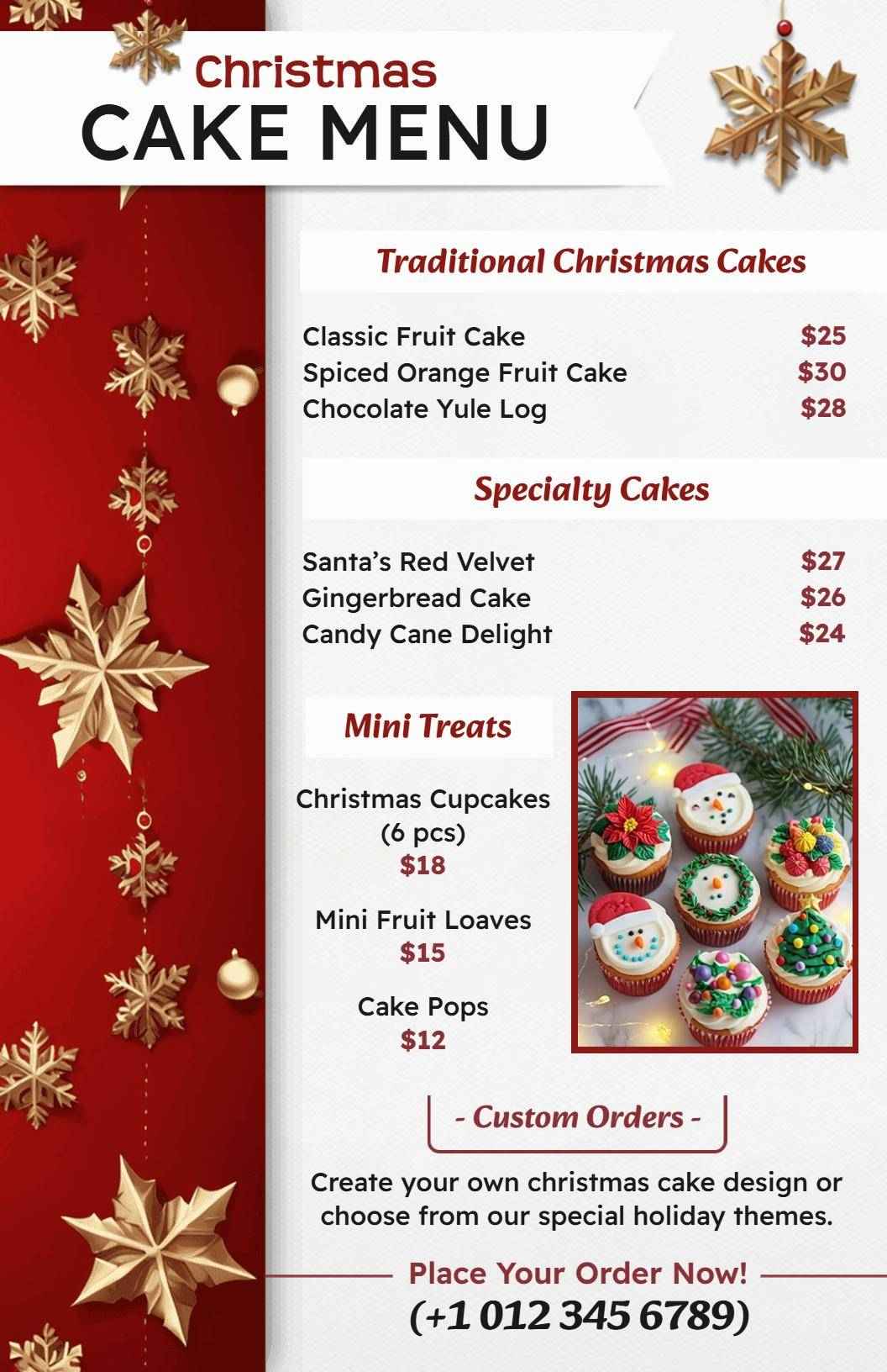 Delicious Cakes for the Festive Season and Holiday Treats Christmas Menu Template