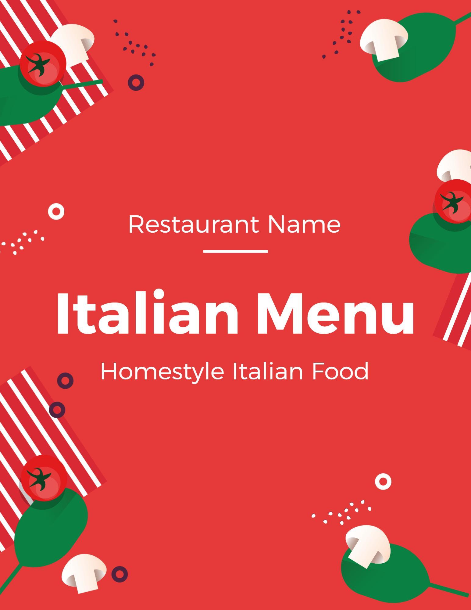 Delicious Calzone and Stromboli Selection on Italian Menu Template