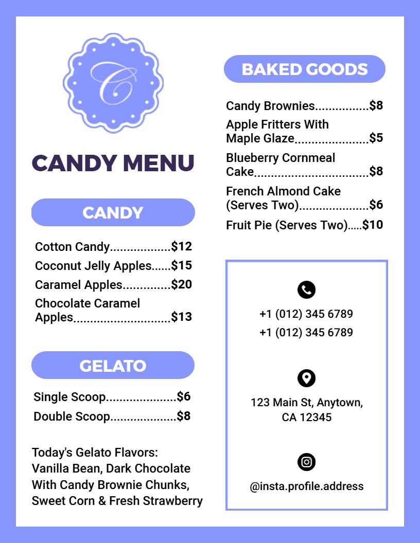 Delicious Caramel and Jelly Apple Treats Featured Candy Menu Template
