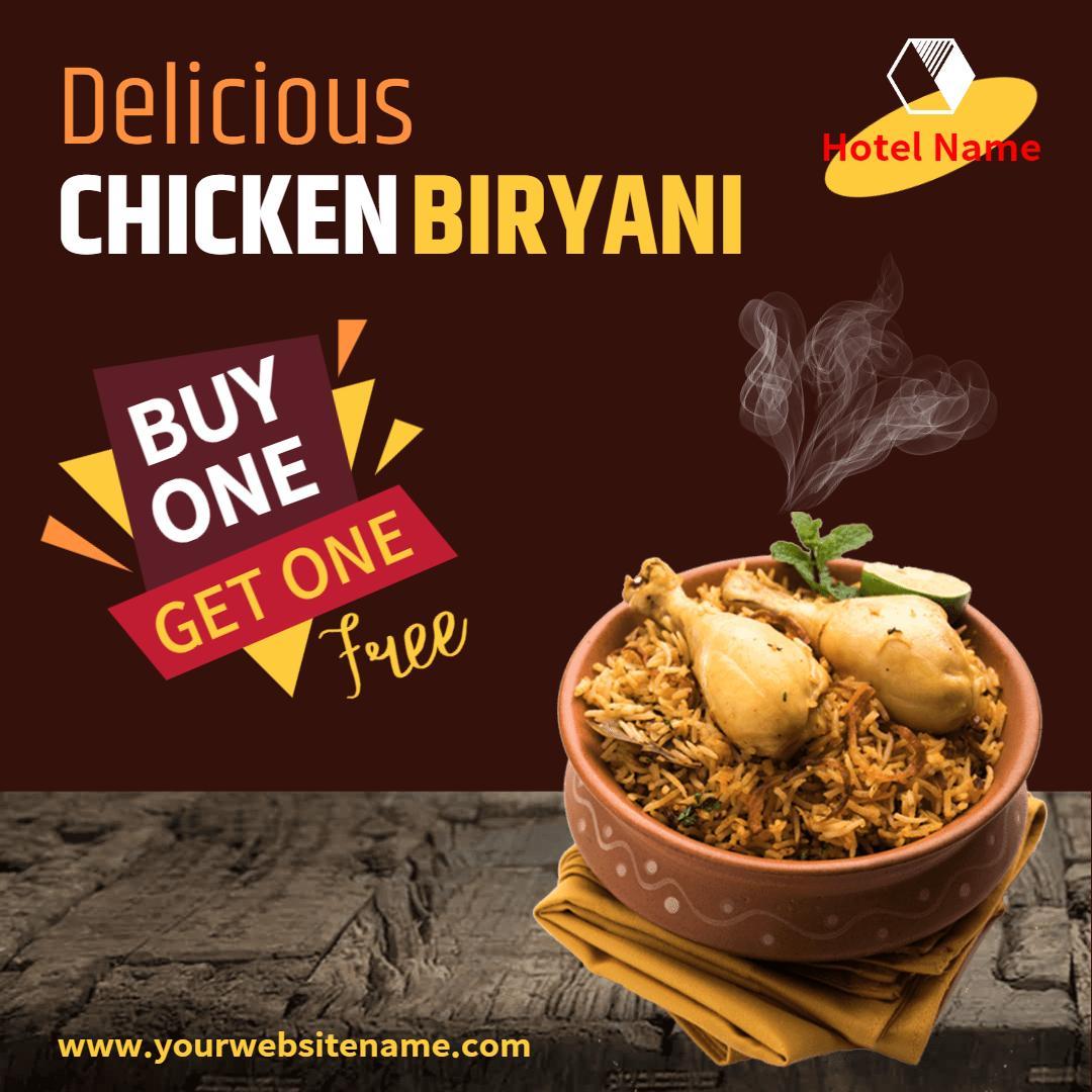 Delicious Chicken Biryani Buy One Get One Free Promotion Ad Template