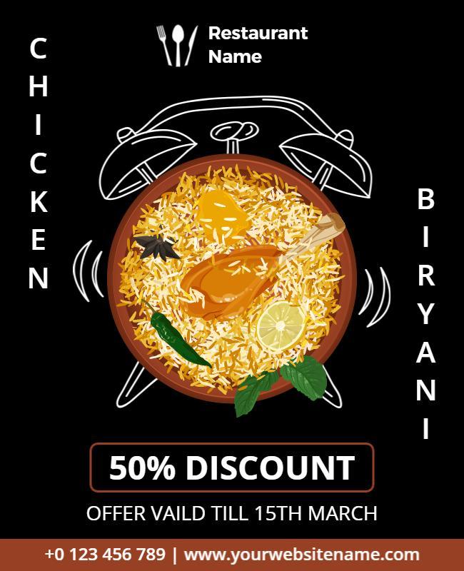 Delicious Chicken Biryani Offer with 50% Discount Poster Template