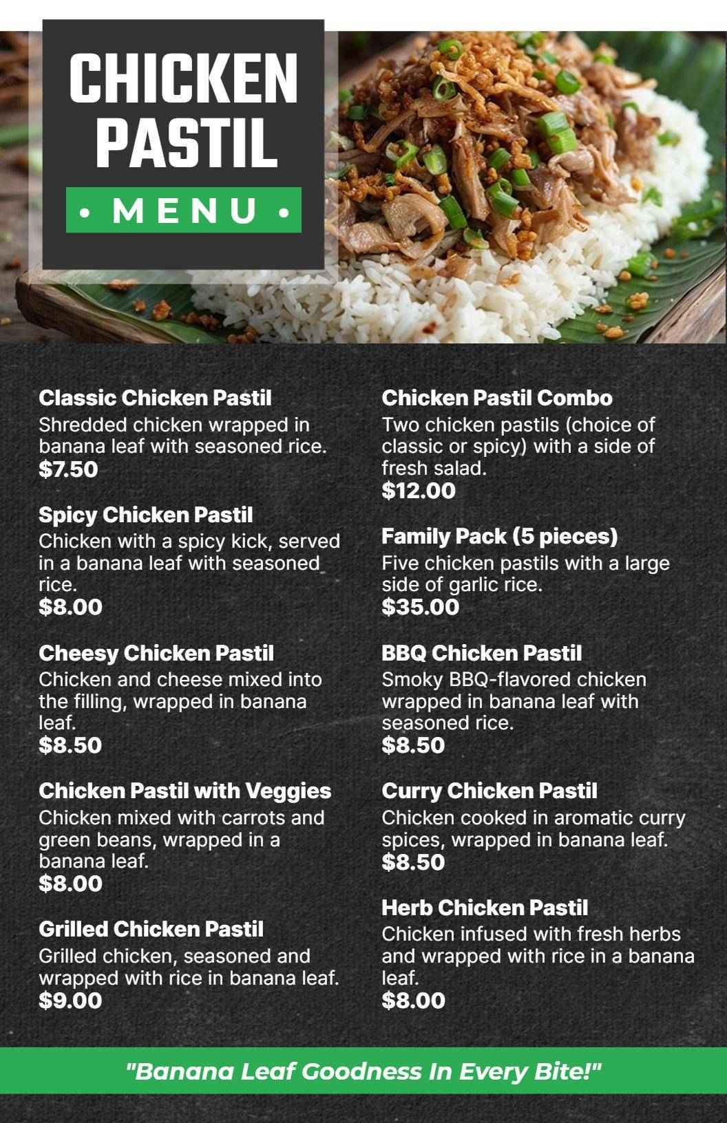 Delicious Chicken Pastil Variations and Flavorful Options Chicken Menu Template